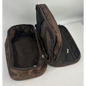 Makeup Bag with Multiple Compartments & Zipper Closure - Quilted Brown Nylon